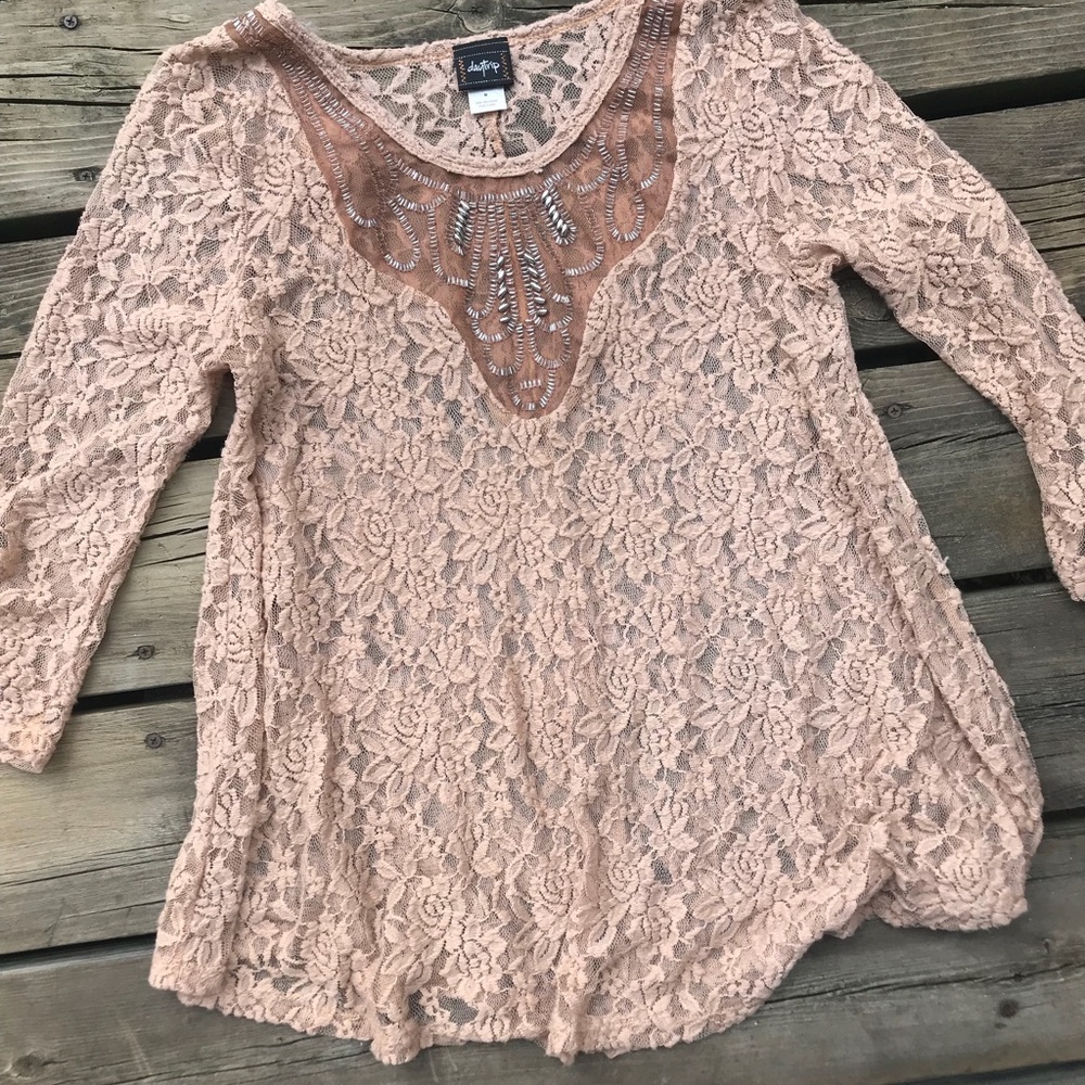 Boho Lace Embellished Tunic Top